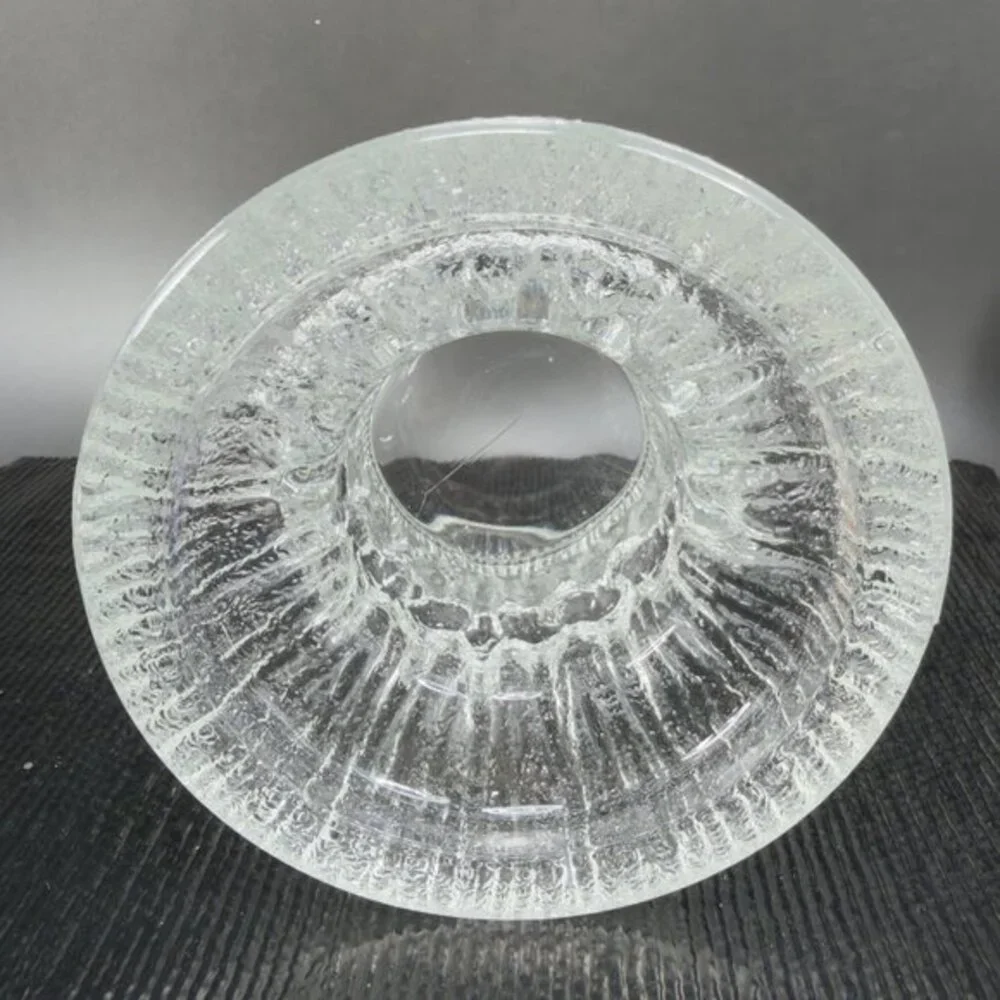 LE Smith Fjord‎ Glacial Glass Candle Holder Clear Double Sided Glass Votive VTG